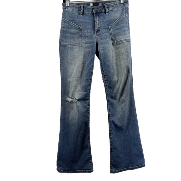 Kut from the Kloth Ana Flare Jeans Women's 6 Blue Stretch Denim Distressed Y2K - Picture 1 of 7